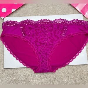 Retired Victoria's Secret BBV Magenta Satin Shimmer lace Bikini Panties large L